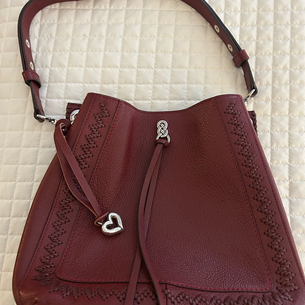 Brighton Burgundy Leather Hobo Bag with Heart Charm